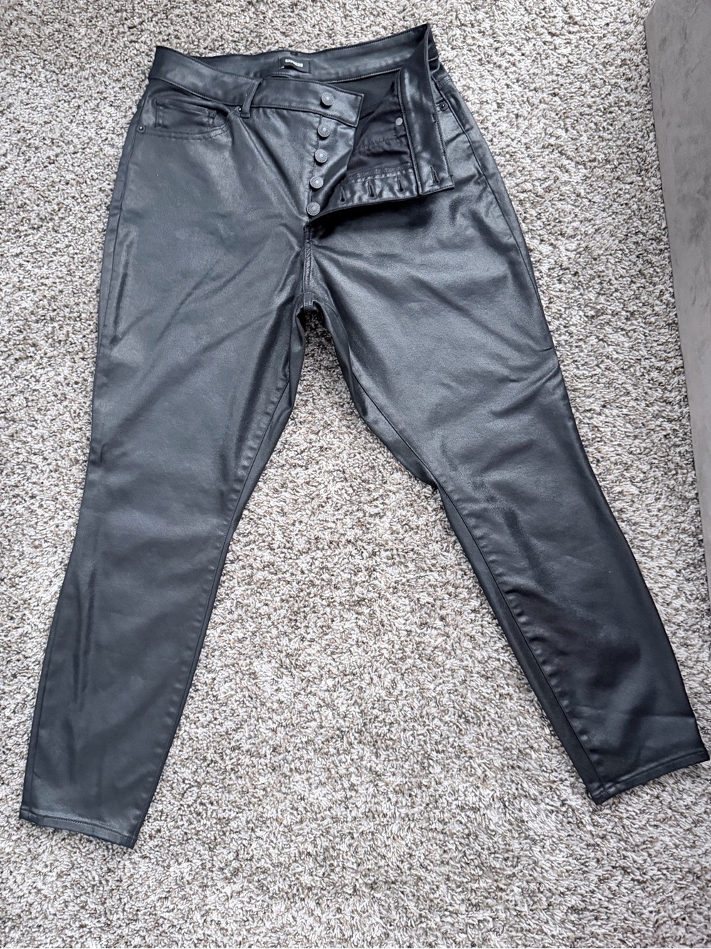 Express Black Faux Leather Button-Front Pants
